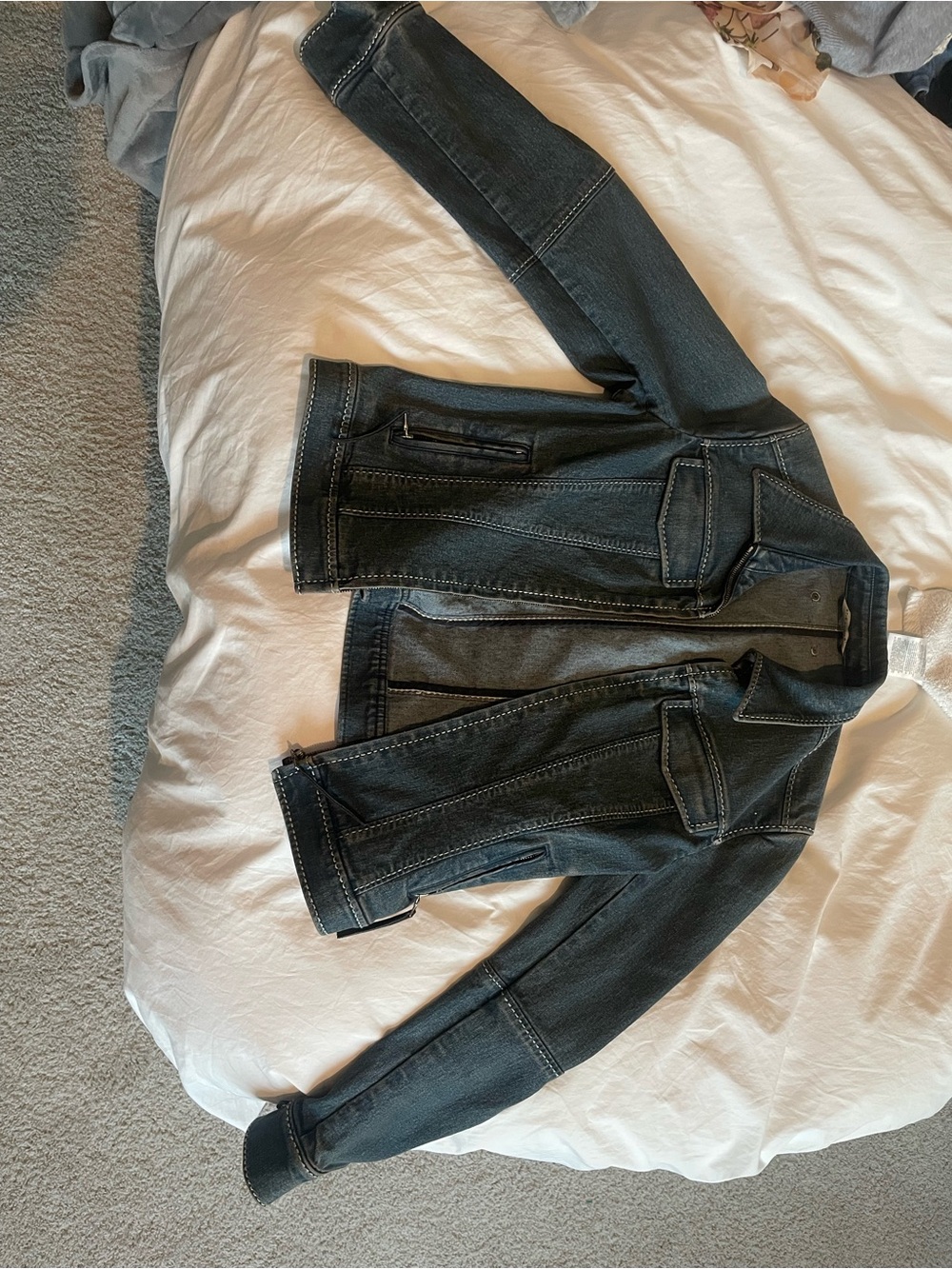 Elie Tahari Black Denim Jacket with Zip Pockets